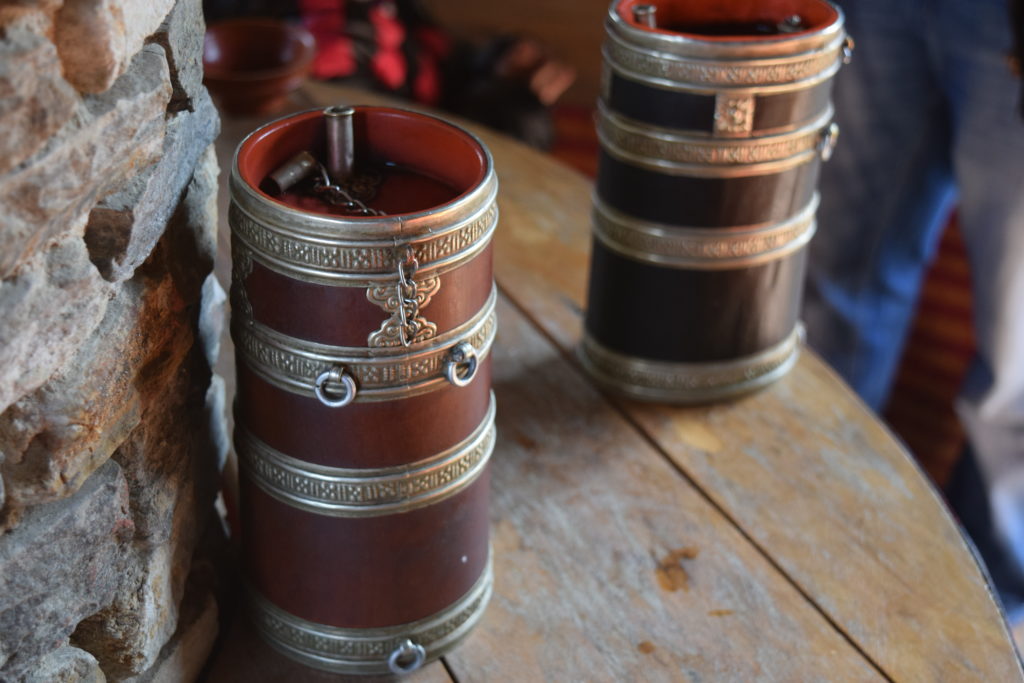 Wooden piece to store the Bhutanese wine at Simply Bhutan