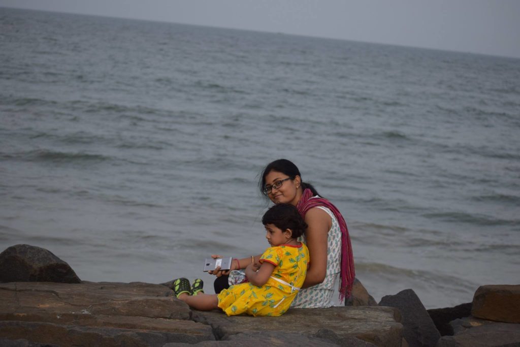 Me and my daughter, Year 2018 Rock Beach, Pondicherry